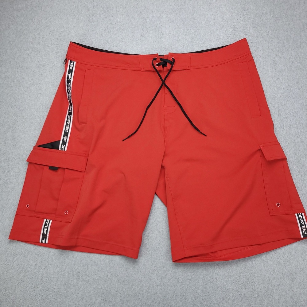 Pelagic Blackfin Stretch Board Shorts Men's 40 Red Cargo‎ Pockets  Fishing